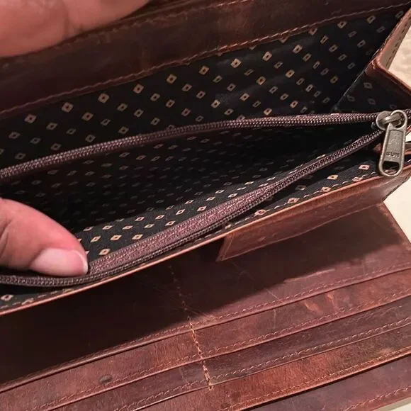 Sexy Little Vintage Leather And Cowhair Western Wallet On Chain Black Brown New - Picture 11 of 13